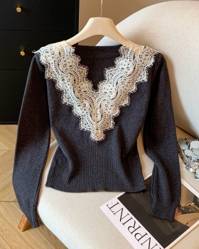 Lace light luxury tops long sleeve sweater for women