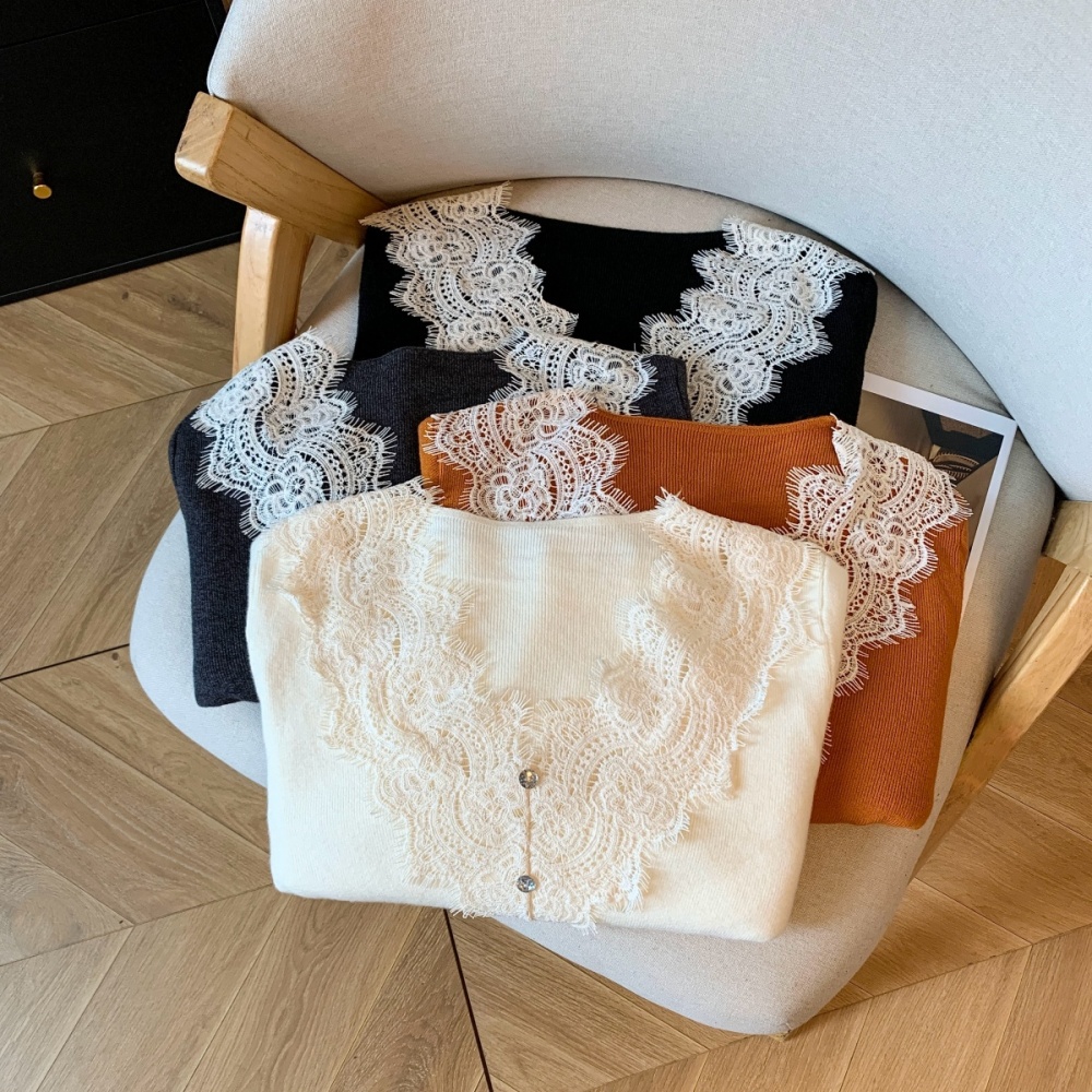 Lace light luxury tops long sleeve sweater for women