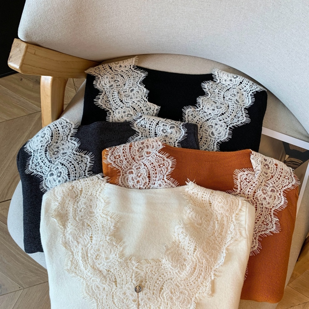 Lace light luxury tops long sleeve sweater for women