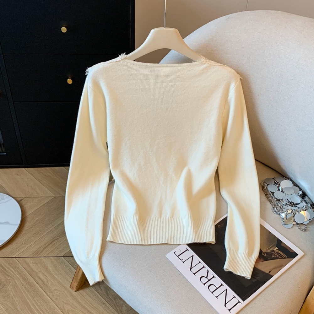 Lace light luxury tops long sleeve sweater for women