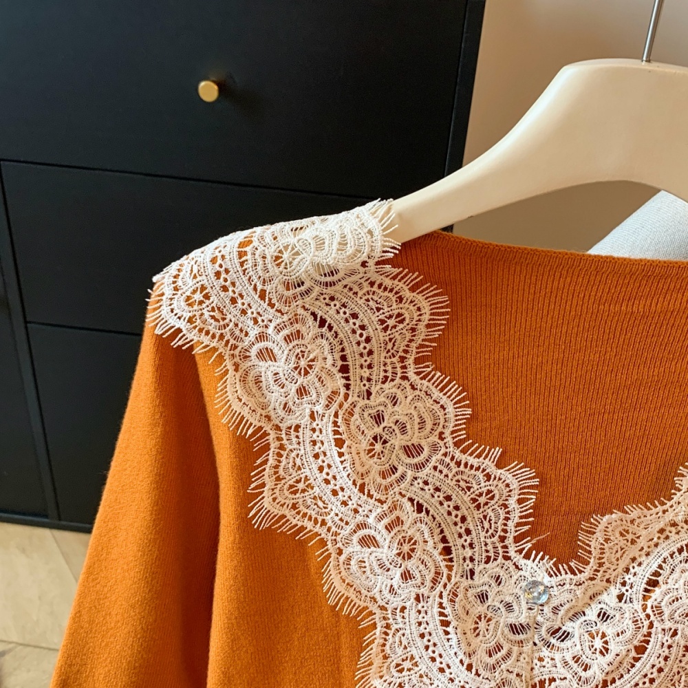 Lace light luxury tops long sleeve sweater for women