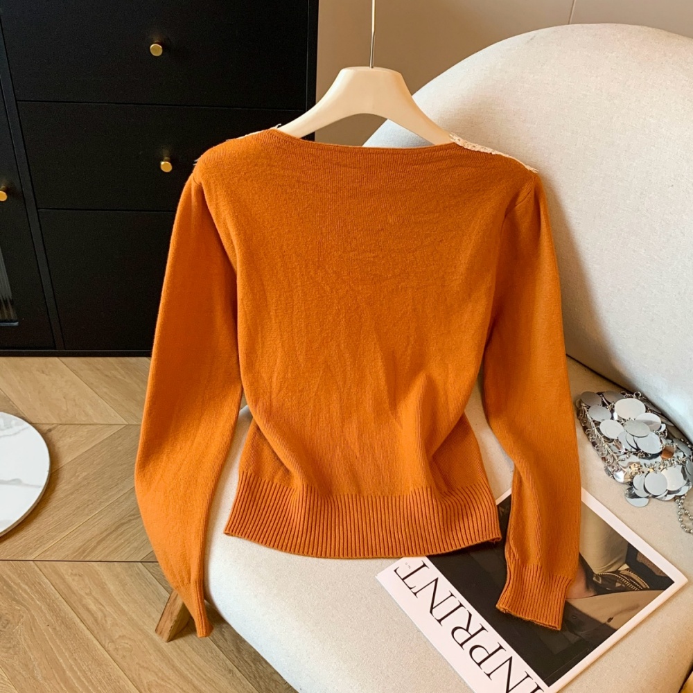 Lace light luxury tops long sleeve sweater for women