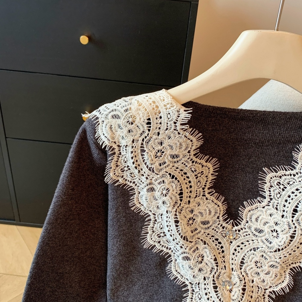 Lace light luxury tops long sleeve sweater for women