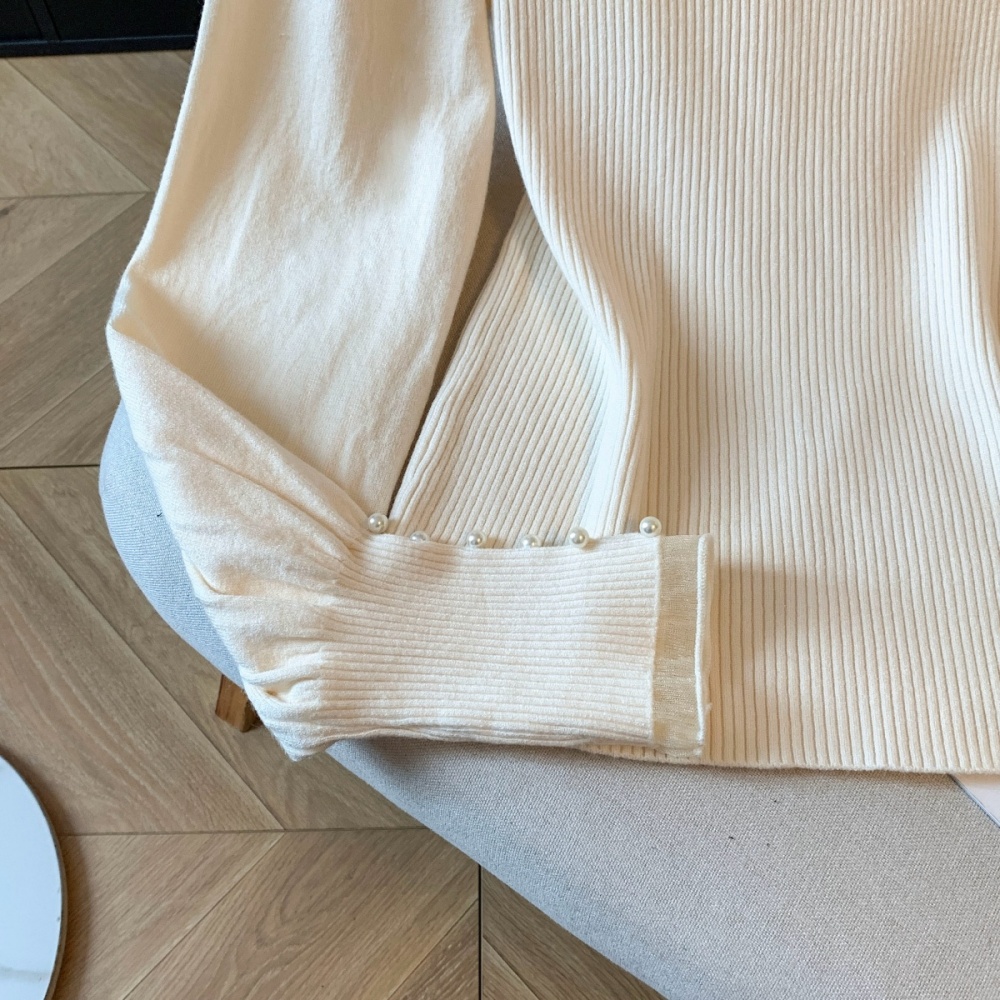 Lantern sleeve pearl collar slim autumn and winter tops