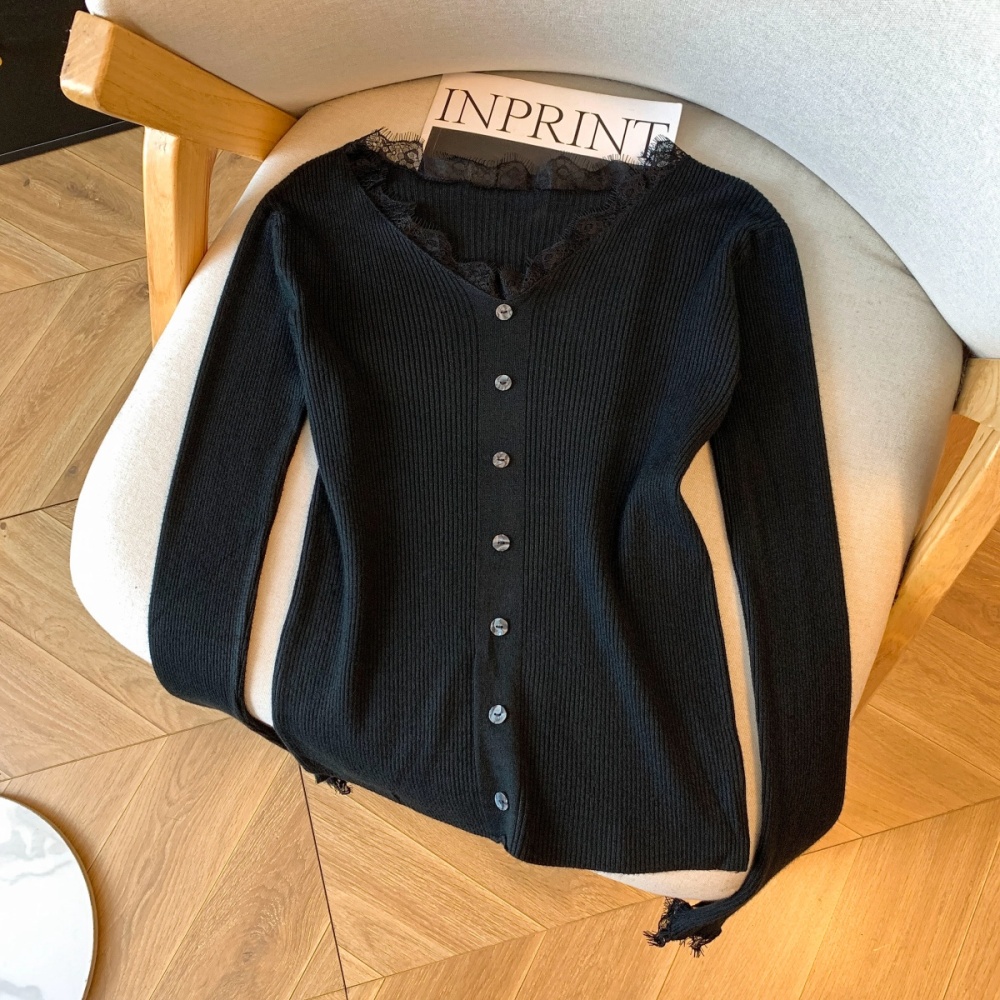 Unique tender lace sweater slim enticement splice tops