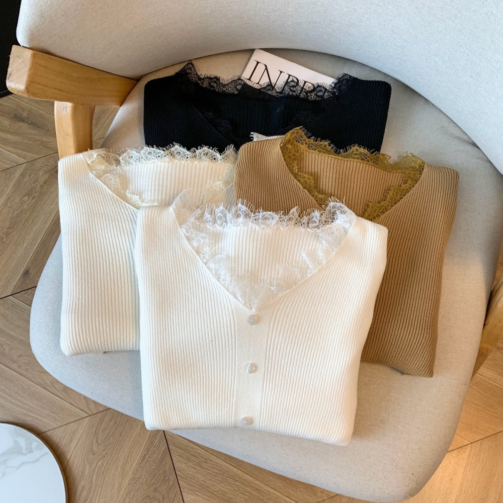 Unique tender lace sweater slim enticement splice tops