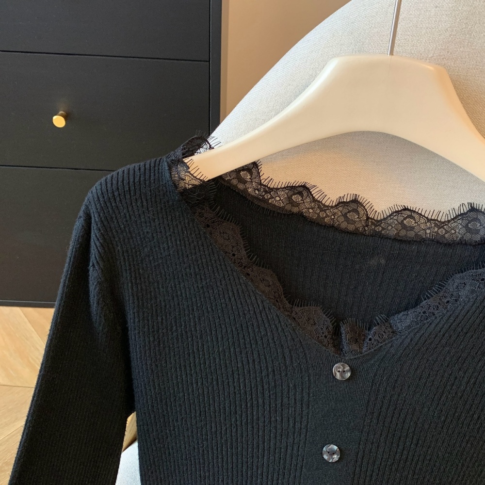 Unique tender lace sweater slim enticement splice tops