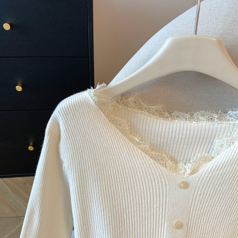 Unique tender lace sweater slim enticement splice tops