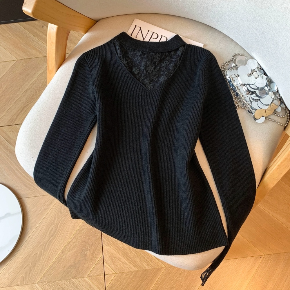 Long sleeve halter sweater inside the ride hollow tops