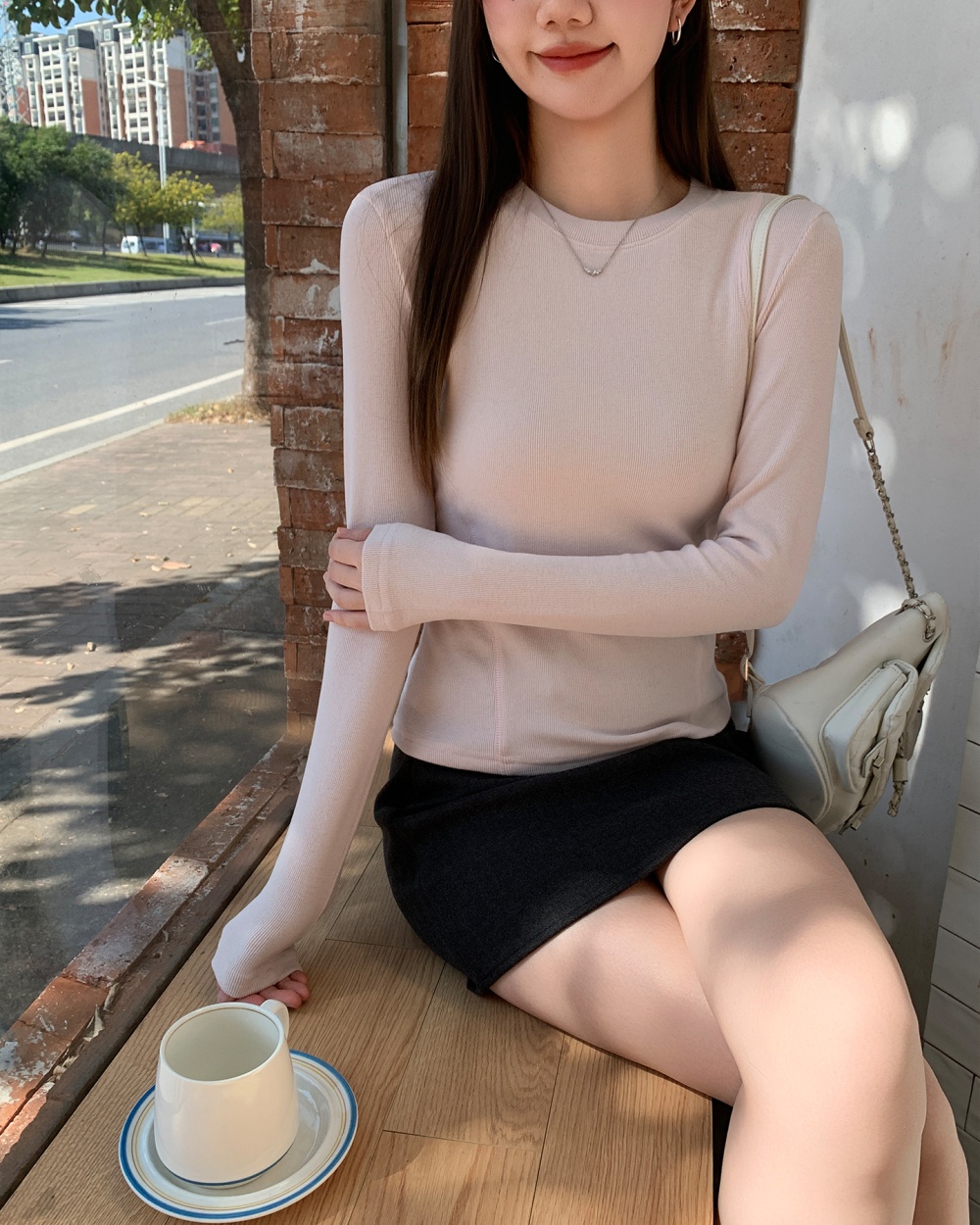 Autumn and winter sueding tops long sleeve T-shirt