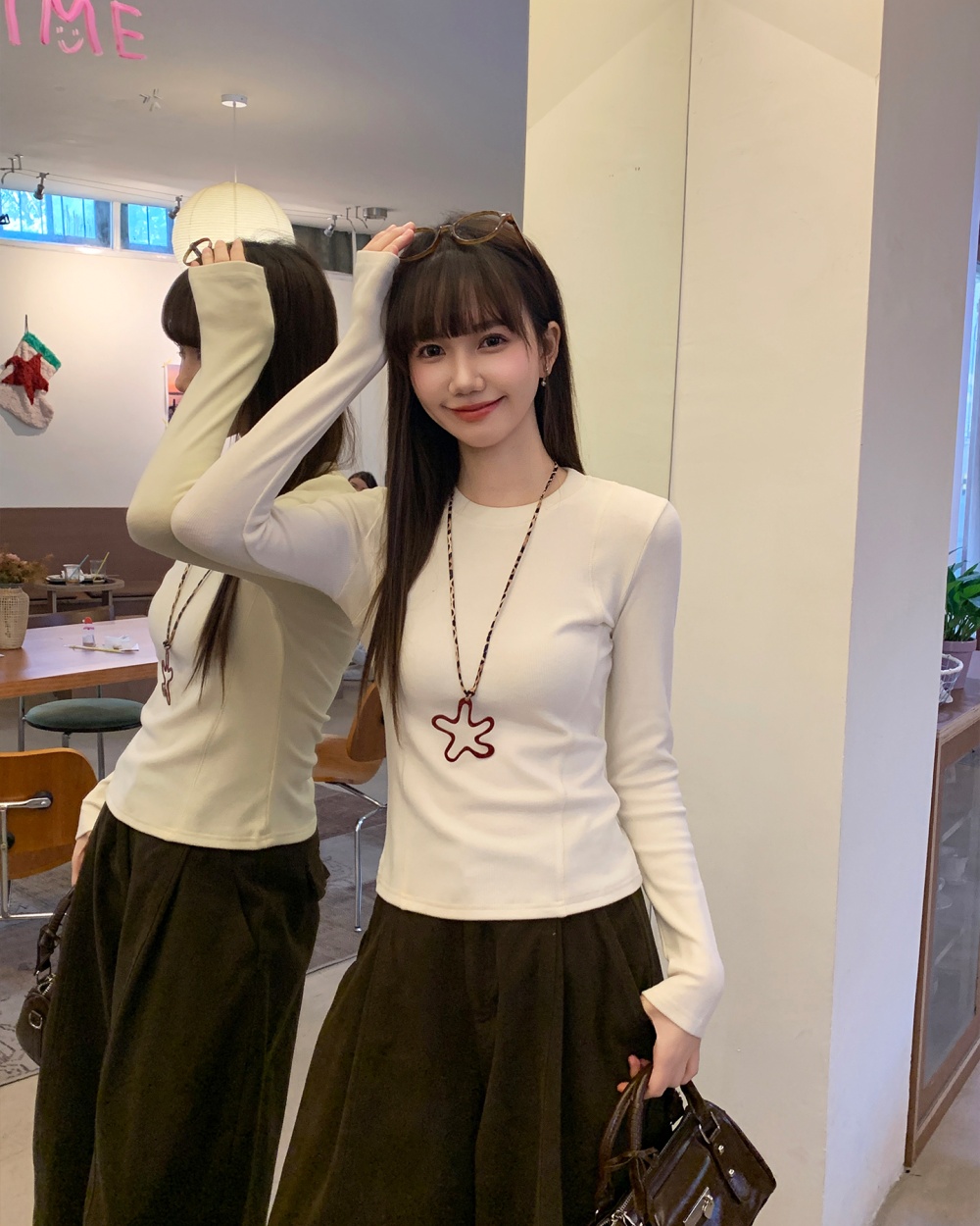 Autumn and winter sueding tops long sleeve T-shirt