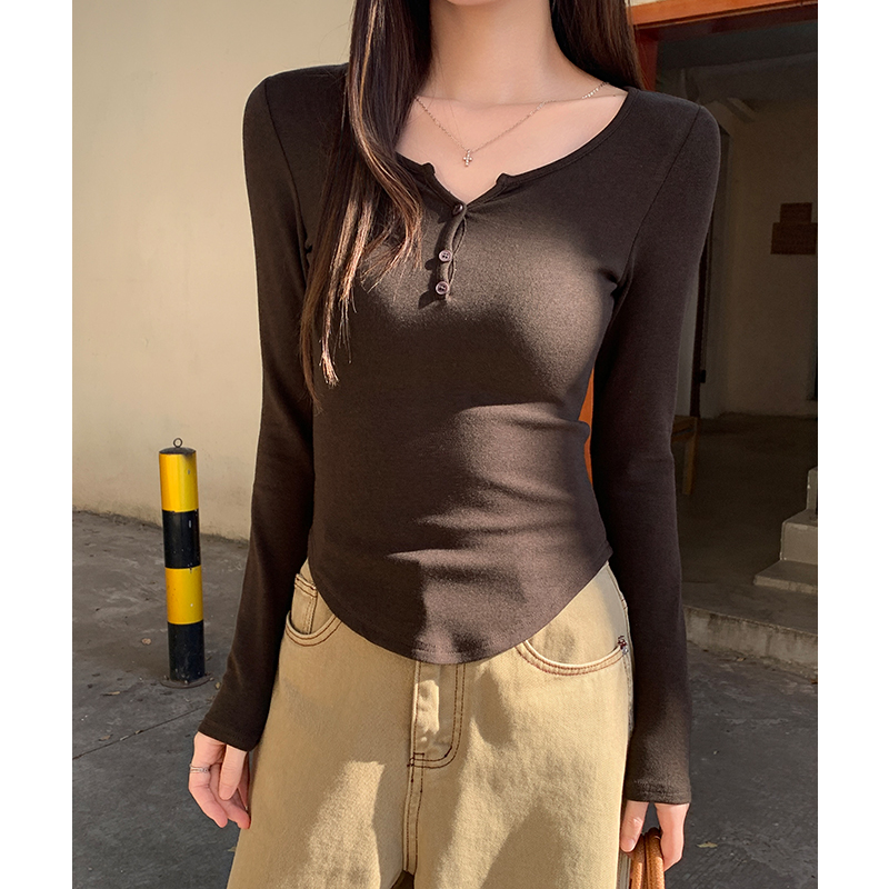 Slim plus velvet T-shirt autumn and winter V-neck bottoming shirt