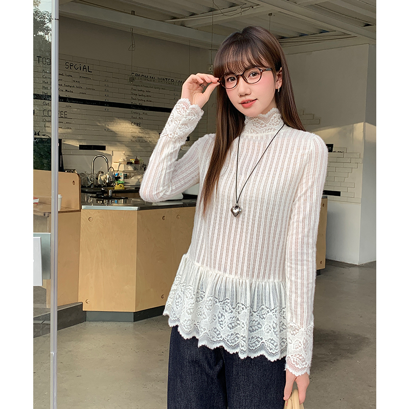 Autumn and winter half high collar T-shirt for women