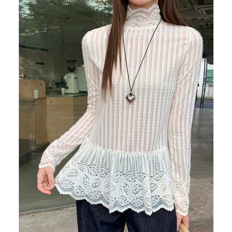 Autumn and winter half high collar T-shirt for women