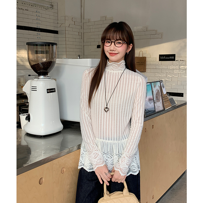 Autumn and winter half high collar T-shirt for women