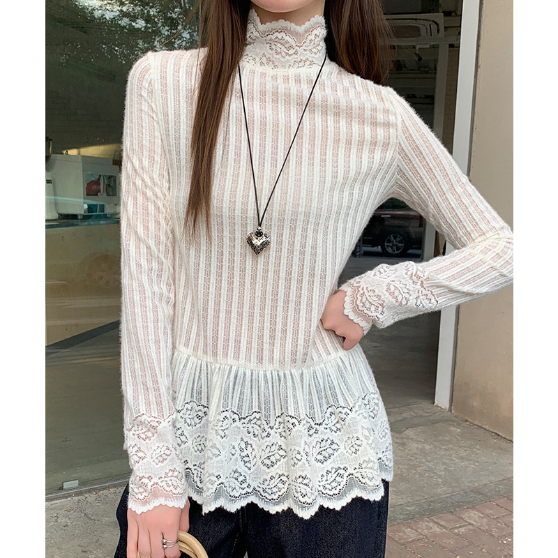 Autumn and winter half high collar T-shirt for women