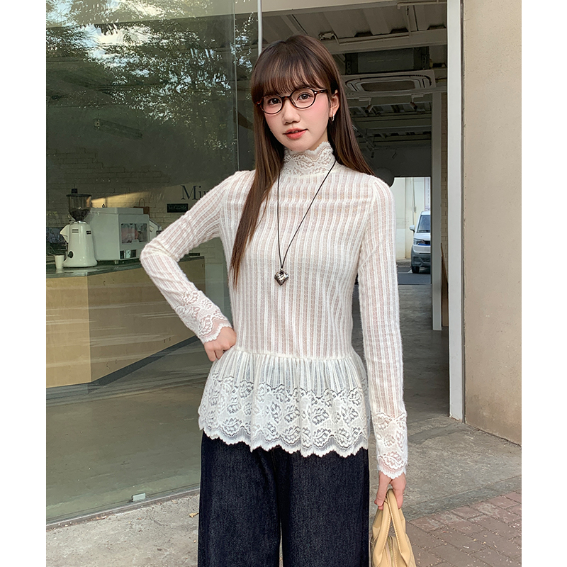 Autumn and winter half high collar T-shirt for women
