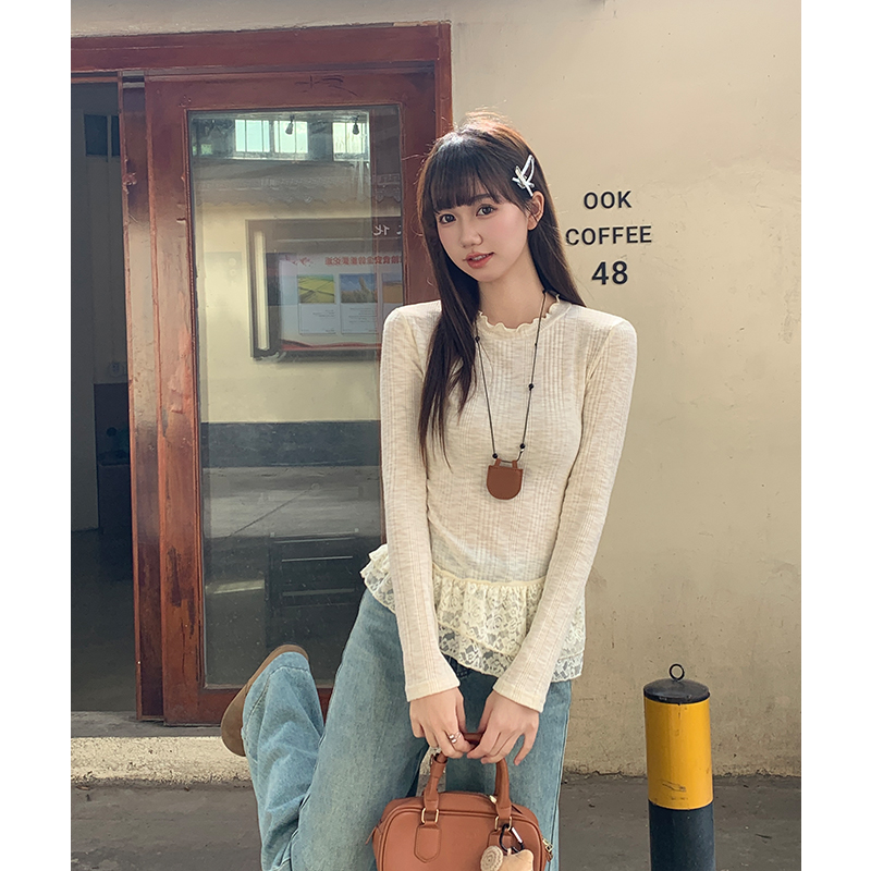 Apricot irregular T-shirt slim tops for women