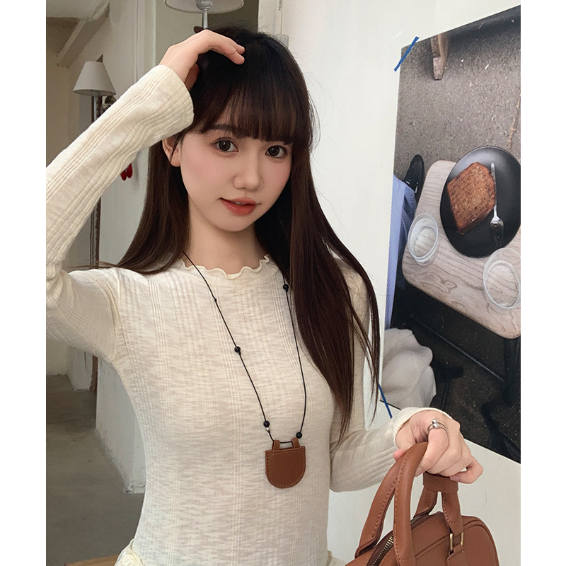 Apricot irregular T-shirt slim tops for women