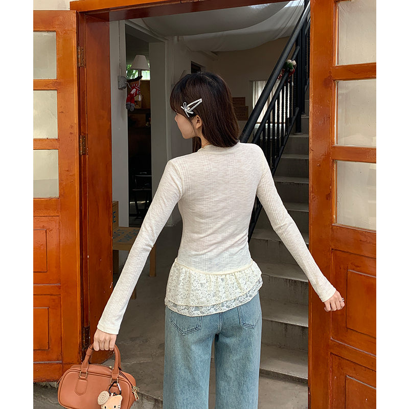 Apricot irregular T-shirt slim tops for women