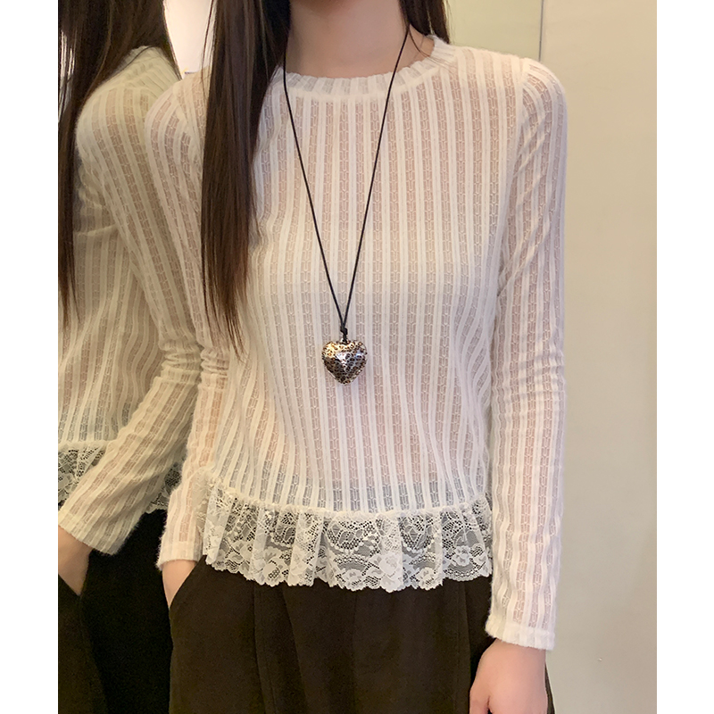 Lace T-shirt inside the ride bottoming shirt for women