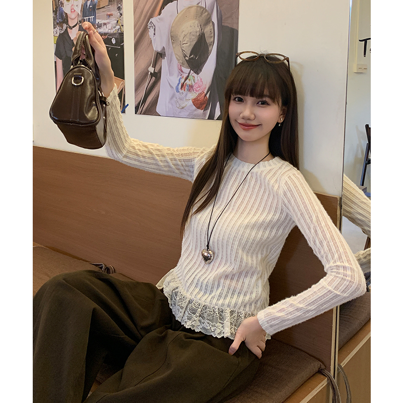 Lace T-shirt inside the ride bottoming shirt for women