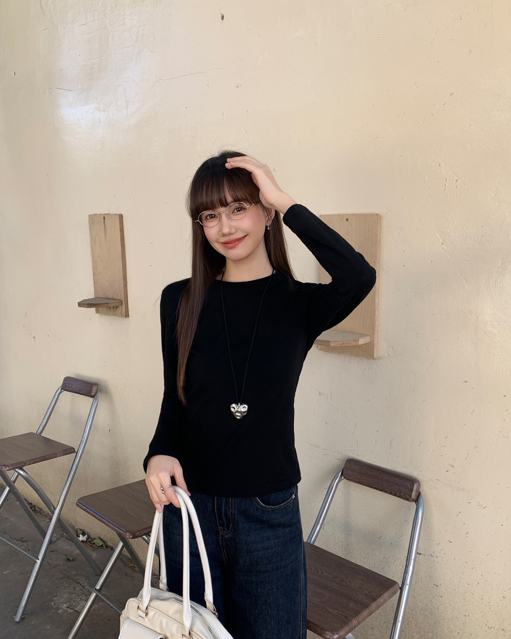 Pure Casual bottoming shirt simple basis tops for women