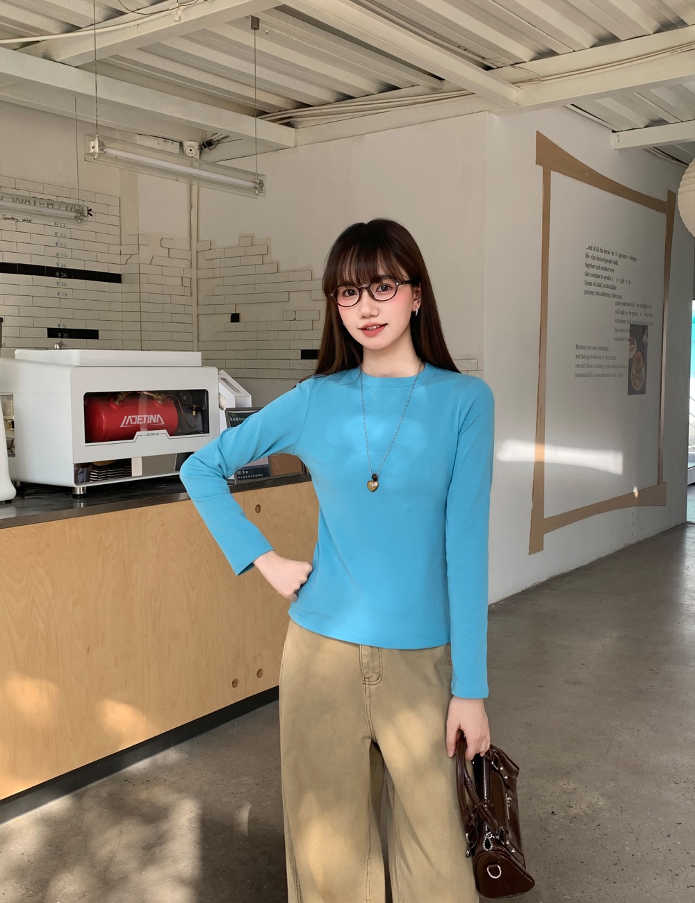 Pure Casual bottoming shirt simple basis tops for women