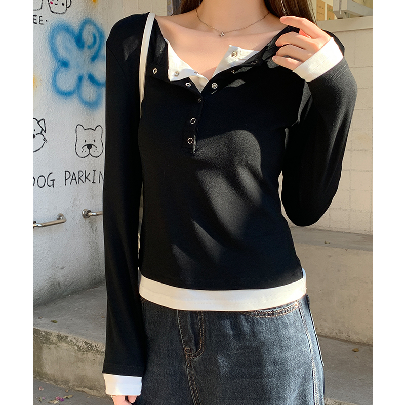 Black bottoming shirt autumn and winter T-shirt for women