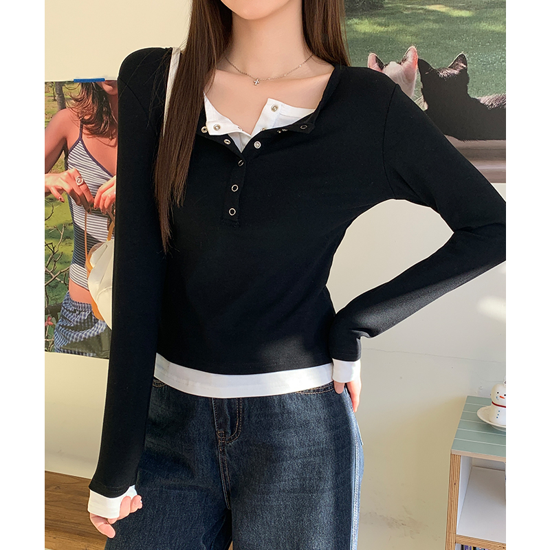 Black bottoming shirt autumn and winter T-shirt for women