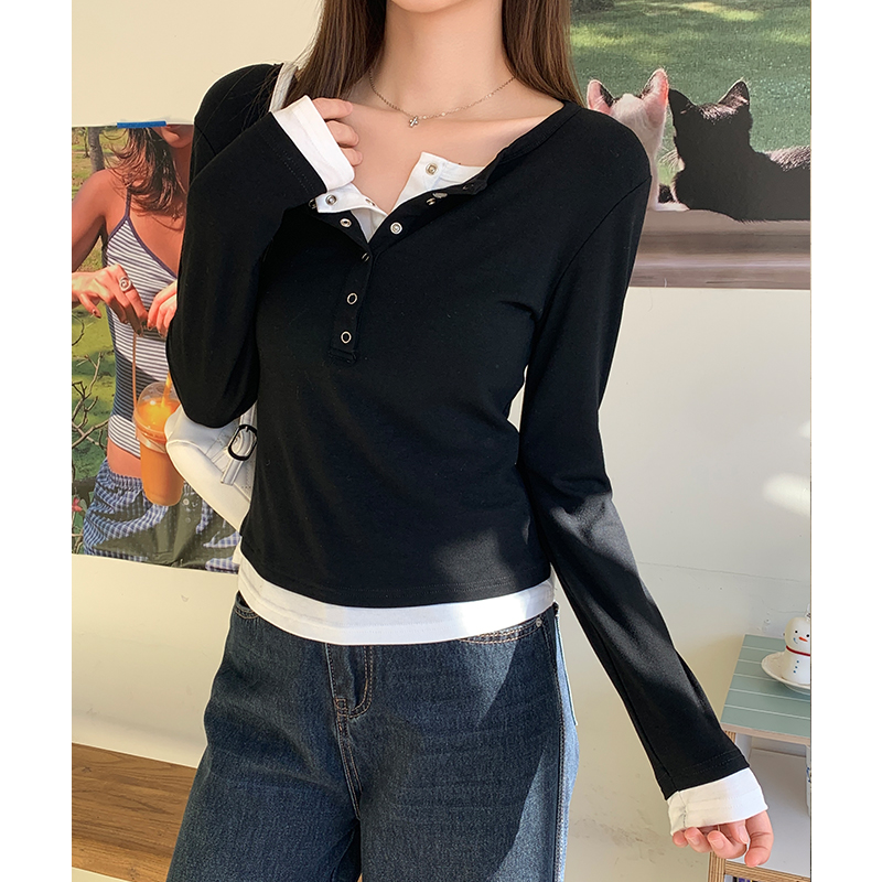 Black bottoming shirt autumn and winter T-shirt for women