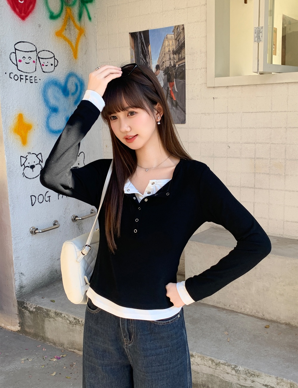 Black bottoming shirt autumn and winter T-shirt for women