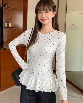 Slim inside the ride bottoming shirt white heart tops