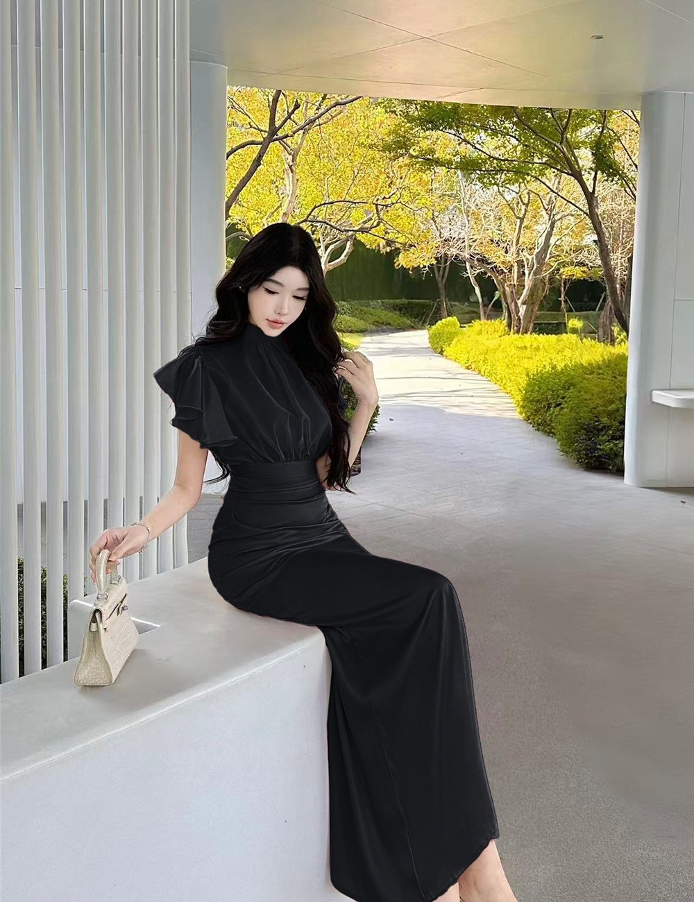 Temperament smock strap dress 2pcs set