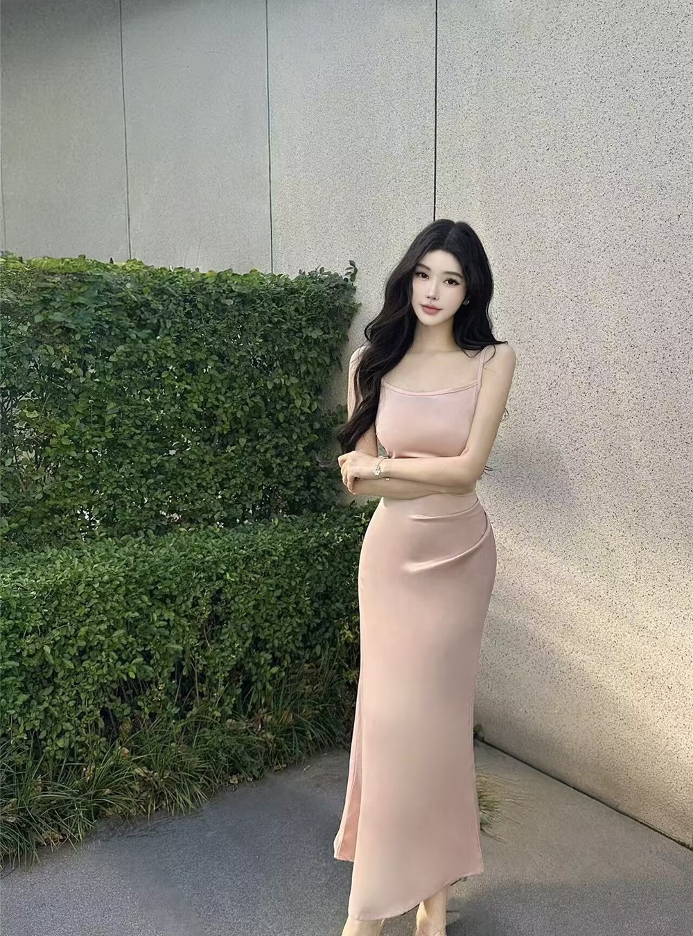 Temperament smock strap dress 2pcs set