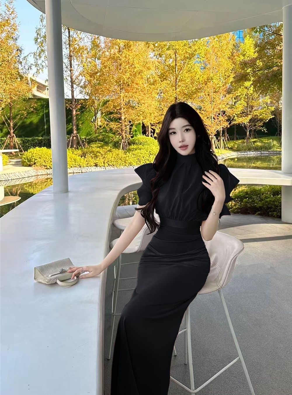 Temperament smock strap dress 2pcs set