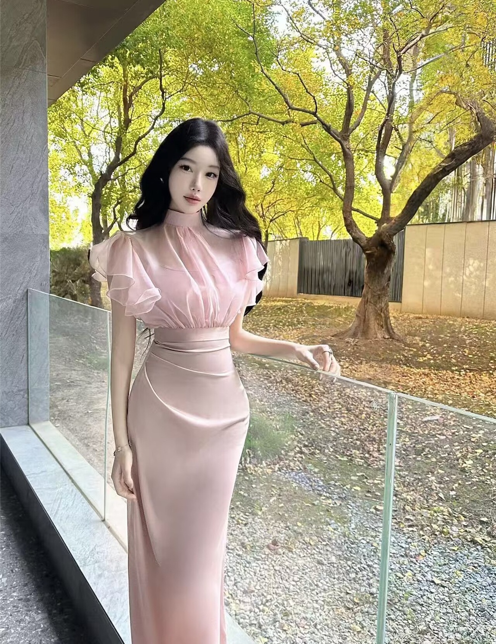 Temperament smock strap dress 2pcs set