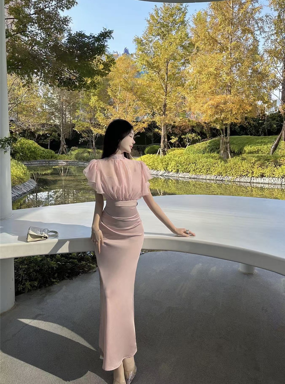 Temperament smock strap dress 2pcs set