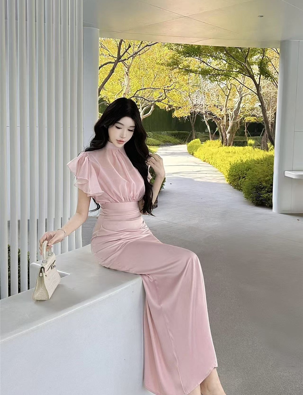 Temperament smock strap dress 2pcs set