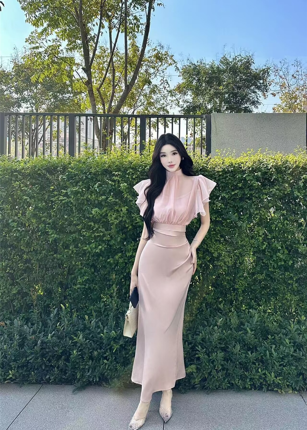 Temperament smock strap dress 2pcs set