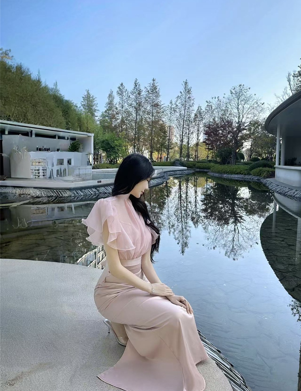 Temperament smock strap dress 2pcs set