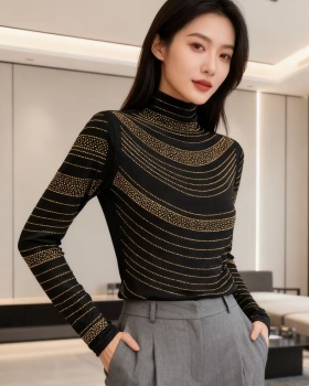 Fully-jewelled all-match tops long sleeve fashion T-shirt