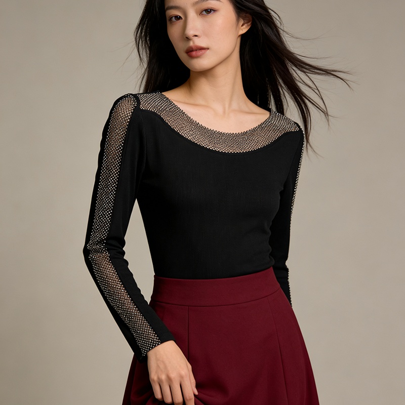 Sueding horizontal collar tops light luxury small shirt