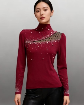 Long sleeve sueding rhinestone small shirt for women