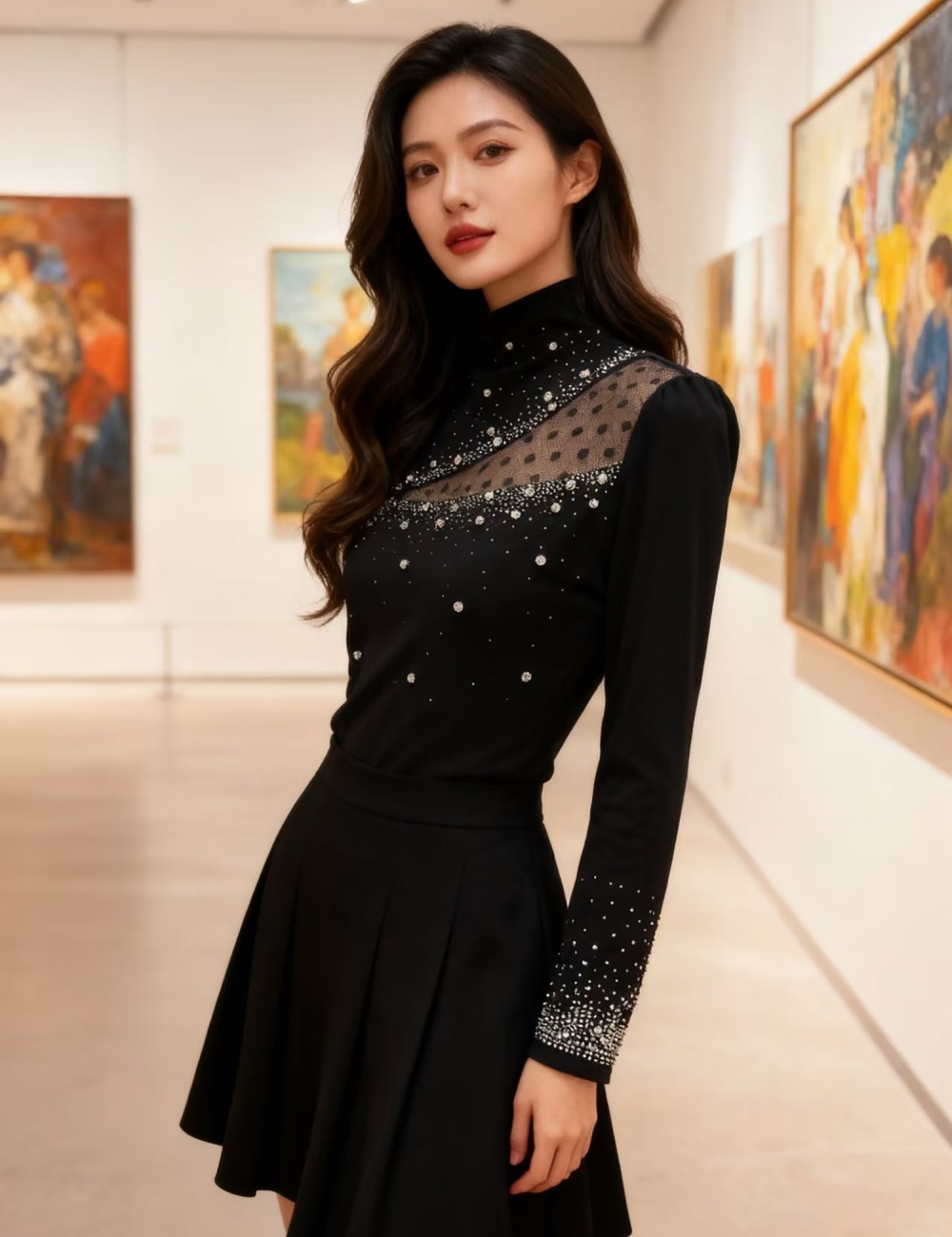 Long sleeve sueding rhinestone small shirt for women