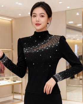 Unique rhinestone slim small shirt spring fashion T-shirt for women