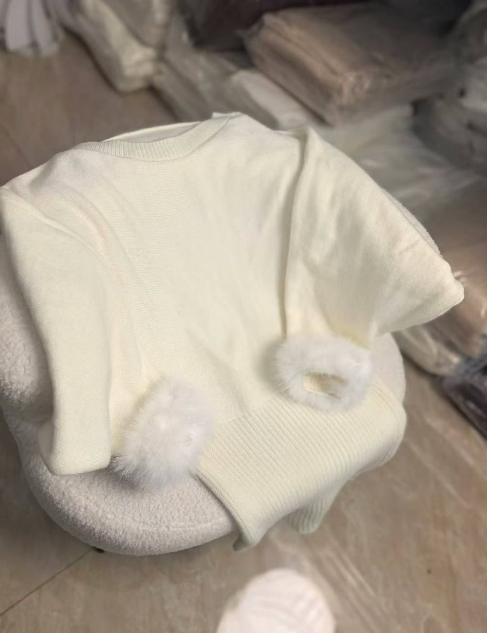 Flat shoulder knitted Korean style dress for women