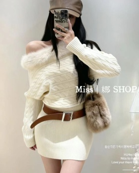 Winter splice elmo knitted twist dress for women