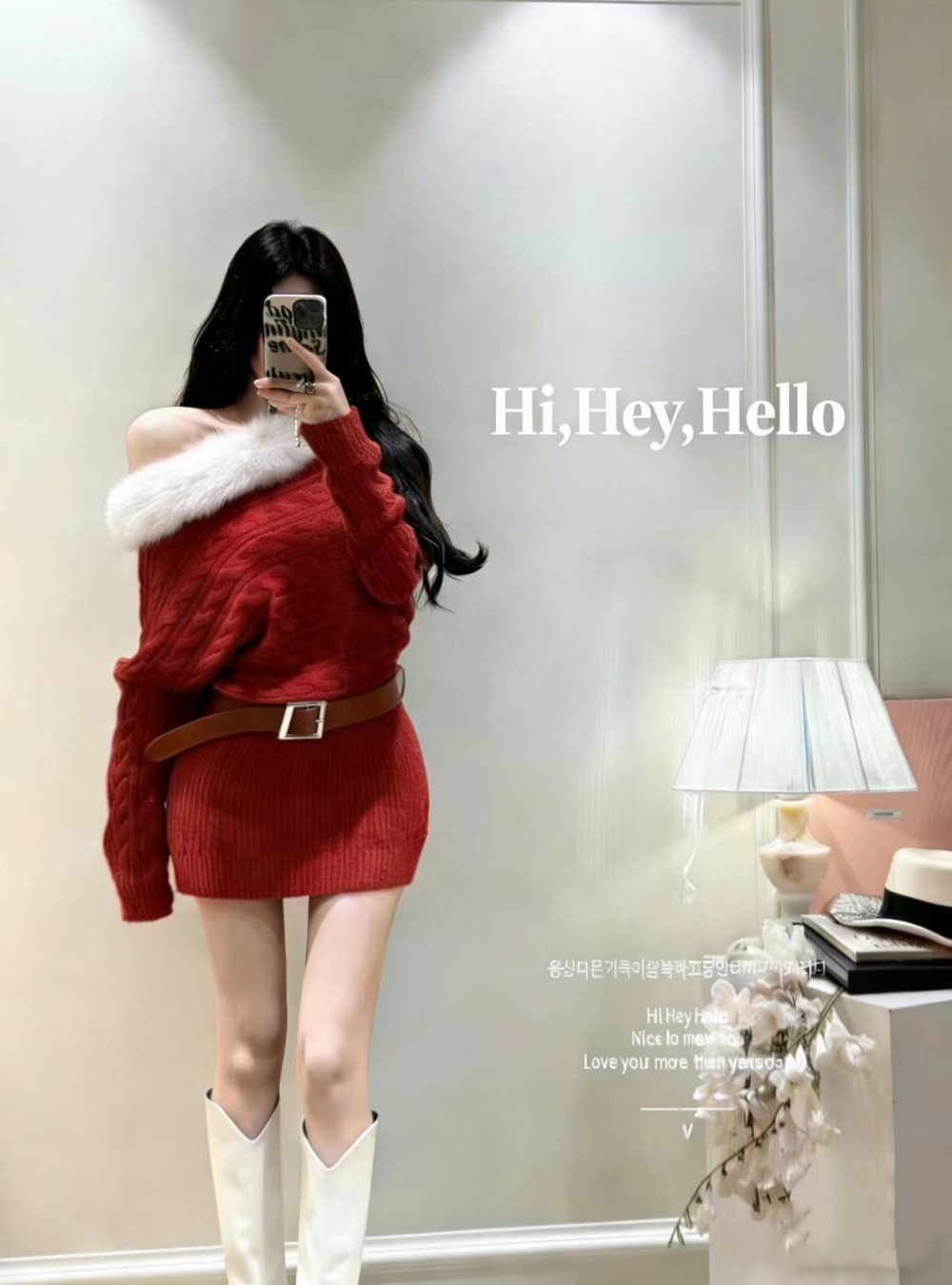 Winter splice elmo knitted twist dress for women