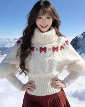 Flat shoulder slim fur collar sweater 2pcs set